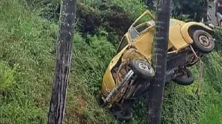 Fusca pendura em coqueiro após deslizar em barranco em MG