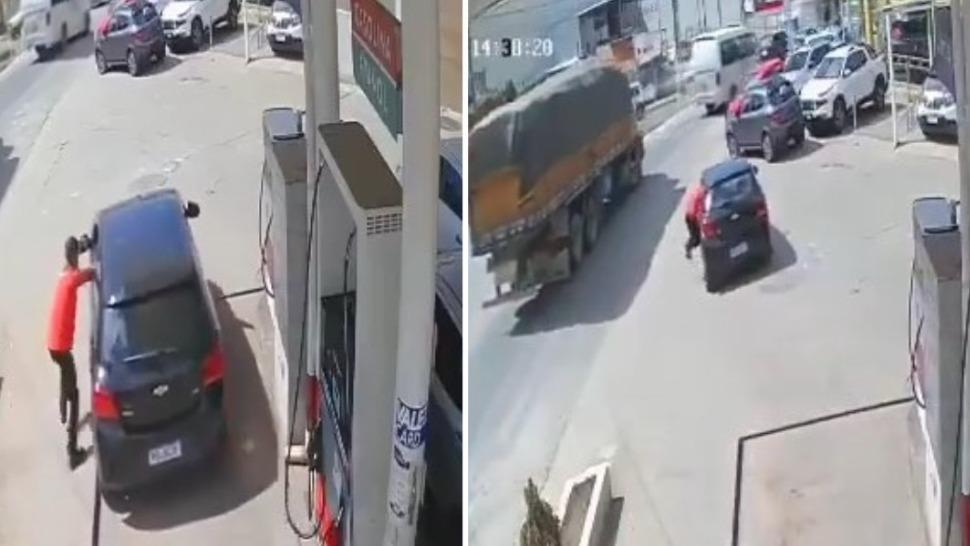Flagra: motorista tenta fugir sem pagar gasolina e arrasta frentista em Manhuaçu